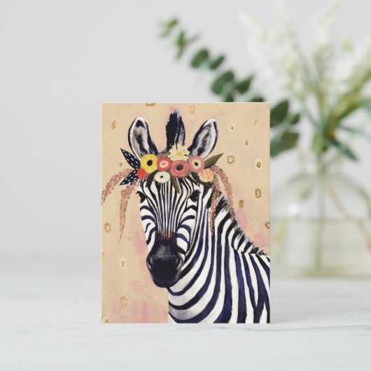 Klimt Zebra | In Blume verziert Postkarte (Stehend Vorderseite)