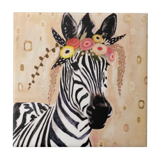 Klimt Zebra | Krone der Blume Fliese (Vorderseite)