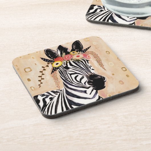 Klimt Zebra | Krone der Blume Getränkeuntersetzer (Linke Seite)