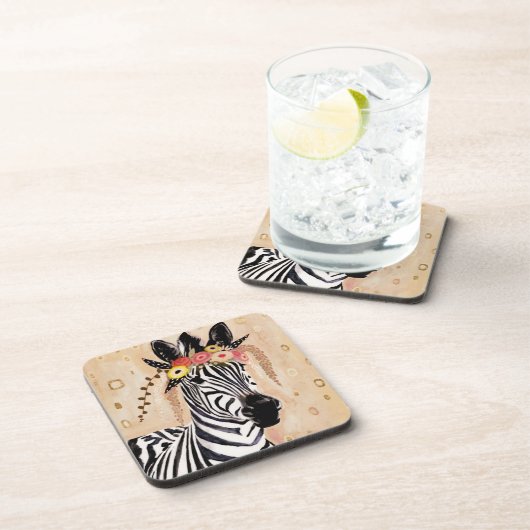Klimt Zebra | Krone der Blume Getränkeuntersetzer (Rechte Seite)