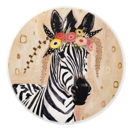 Klimt Zebra | Krone der Blume Keramikknauf (Vorderseite)