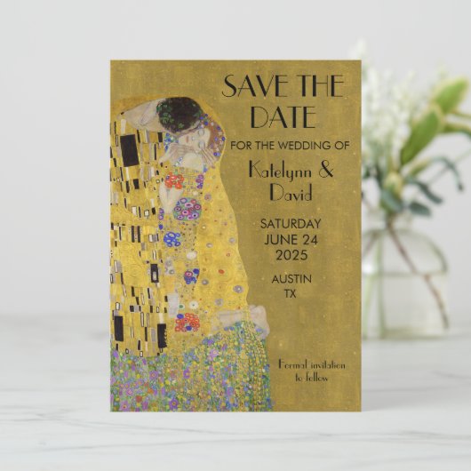 Klimts Der Kuss - Jugendstil Save the Date (Stehend Vorderseite)