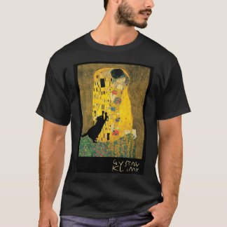 Klimts Der Kuss mit Katze hinzugefügt lustige Retr T-Shirt