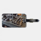 Klinge und Öldose im Maschinenladen Gepäckanhänger (Rückseite horizontal)