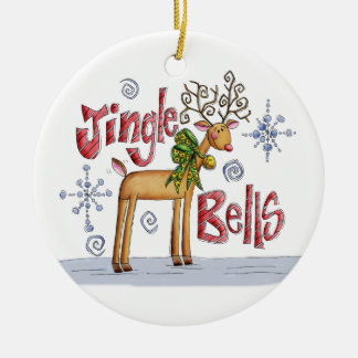 Klingel-Bell-Weihnachtsverzierung - niedliches Ren Keramikornament