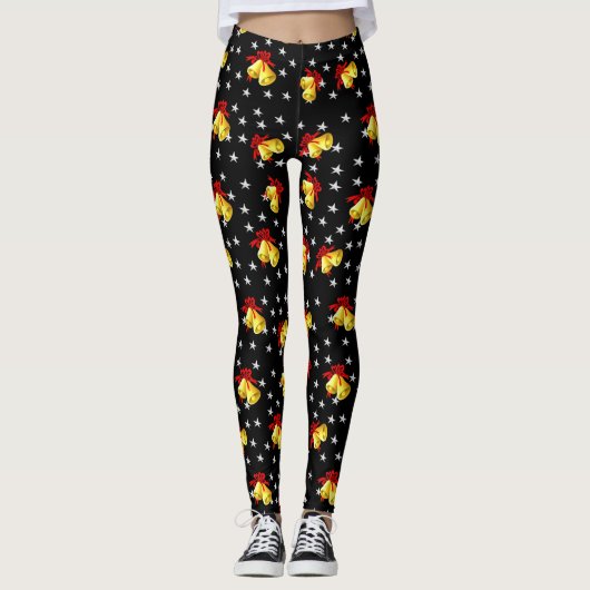 Klingelglocke und -sterne Weihnachtsschwarzes Leggings (Vorderseite)