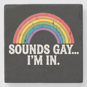 Klingt gay, ich bin in Regenbogen LGBTQ Vintage Re Steinuntersetzer