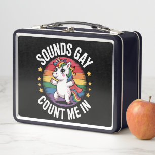 Klingt Gay Zähl Mich Ein Einhorn Regenbogen LGBTQ  Metall Brotdose