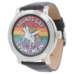 Klingt Gay Zähl Mich Ein Einhorn Regenbogenflagge  Armbanduhr