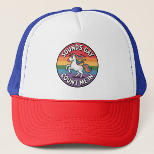 Klingt Gay Zähl Mich Ein Einhorn Regenbogenflagge  Truckerkappe