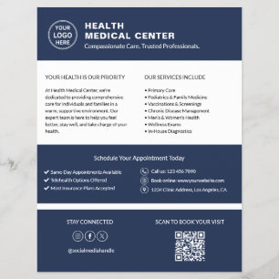 Klinik Arzt Individuelles Logo QR-Code Marineblau Flyer