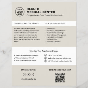Klinik Arzt Logo QR Neutral Beige Flyer