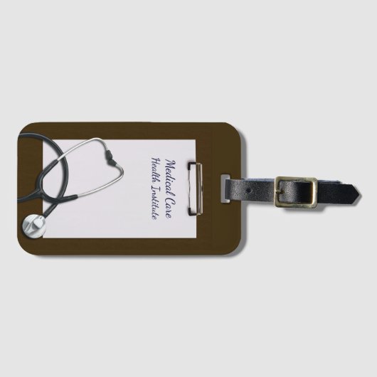 Klinik braun mit Stethoskop Gepäckanhänger (Vorderseite (Horizontal))