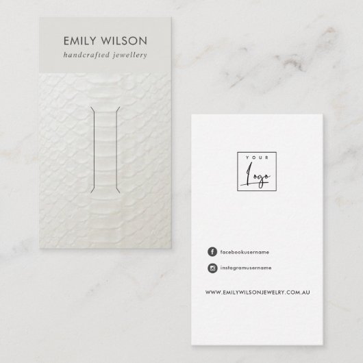 KLIP-DISPLAKARTE MIT WEISSER LEDERTEXTURE VISITENKARTE (Vorne/Hinten)