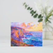 Klippen in fiery Sunset Impressionist Landschaft Postkarte (Stehend Vorderseite)
