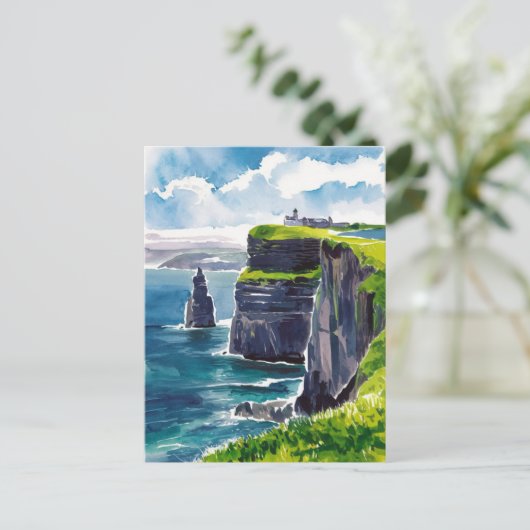 Klippen von Moher, Irland Aquarellmalerei Postkarte (Stehend Vorderseite)