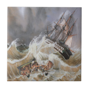 Klippersegelschiff Sturm auf See 1870er Jahre Fliese