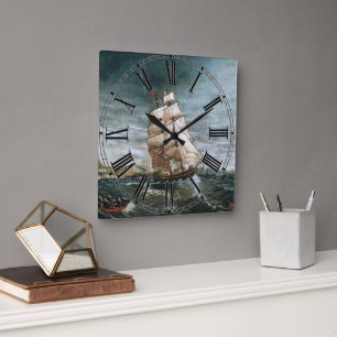 Klippersschiff im New Yorker Hafen 1890 Quadratische Wanduhr