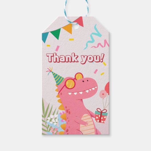 Klomp, Crunch & Growl! Dinosaur-Party Geschenkanhänger (Vorderseite)