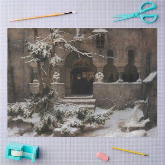 Kloster im Winterschnee (von Karl Lessing) Seidenpapier (Basteln)