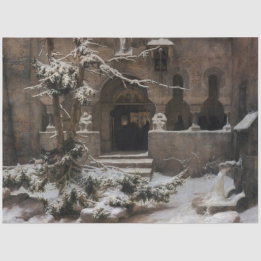 Kloster im Winterschnee (von Karl Lessing) Seidenpapier (Vorderseite)