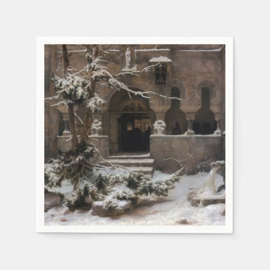 Kloster im Winterschnee (von Karl Lessing) Serviette (Vorderseite)
