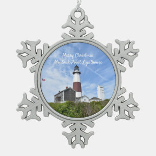 Kloster Montauk Point Leuchtturm Schneeflocken Zinn-Ornament