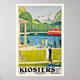 Klosters Schweiz Sport Freizeit Vintage Poster