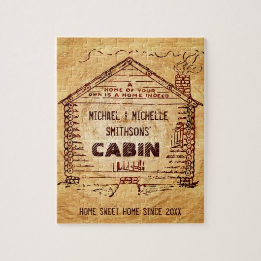 Klotz-Kabinen-personalisiertes NamensImitat-Holz Puzzle (Vertikal)