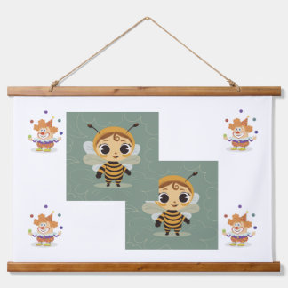 Klovnen og bien wandteppich mit holzrahmen