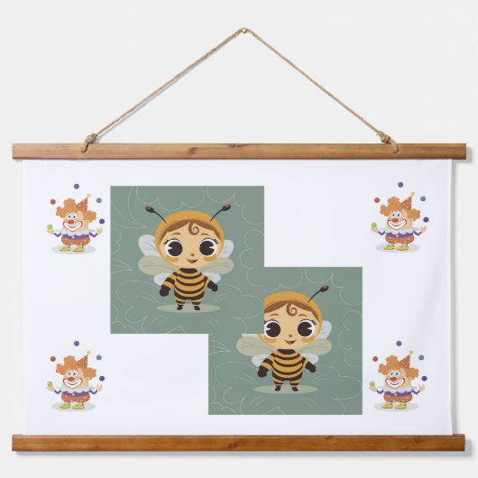 Klovnen og bien wandteppich mit holzrahmen (Vorne)