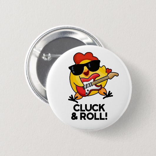 Kluck and Roll Funny Rock'n'Roll Chicken Puff Button (Vorne & Hinten)