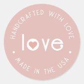 Klug handgefertigt mit Liebe Rose Gold mit Herz Runder Aufkleber (Vorderseite)