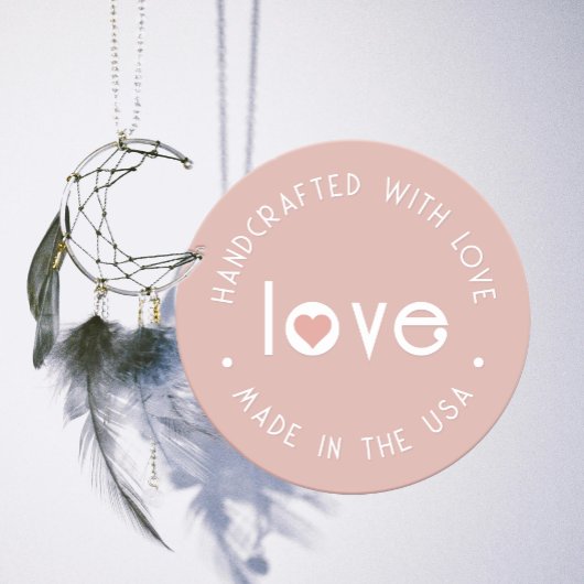 Klug handgefertigt mit Liebe Rose Gold mit Herz Runder Aufkleber