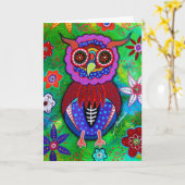 Kluge Eule Dia de Los Muertos Talavera Karte (Gelbe Blume)