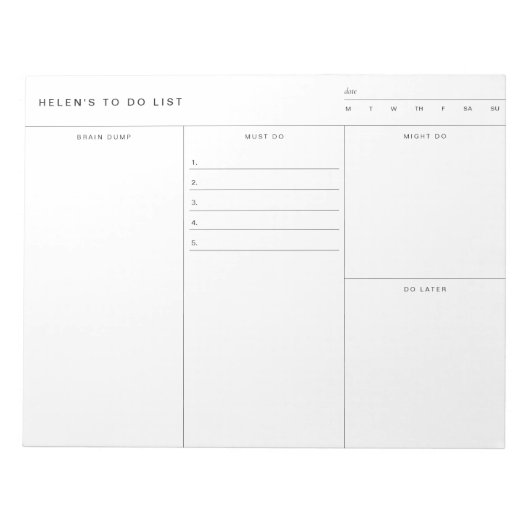 Klummertummel zum Auflisten von Notepad Notizblock (Vorderseite)