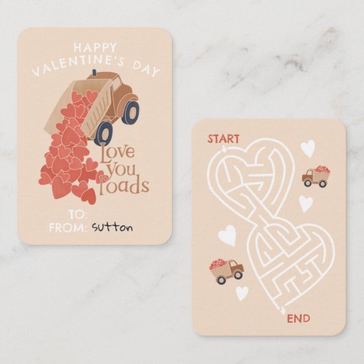 Klumpen LKW und viele Herzen Klassenzimmer Valenti Mitteilungskarte (Vorne/Hinten)