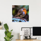 Klumpen Robin auf einem Zweig der Naturkunst Poster (Heimbüro)