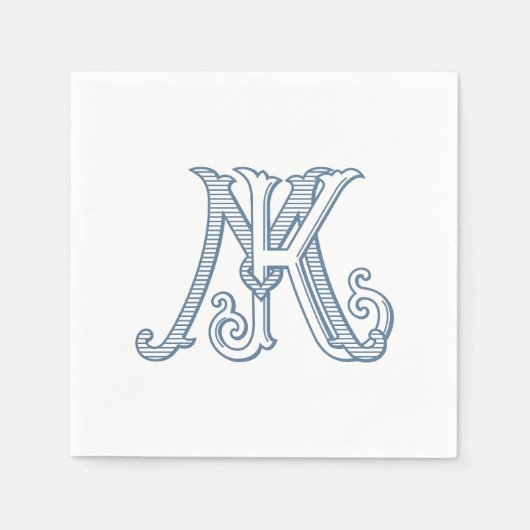 KM Monogram oder MK Monogram Napkins in Blau Serviette (Vorderseite)