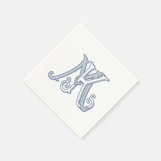 KM Monogram oder MK Monogram Napkins in Blau Serviette (Ecke)