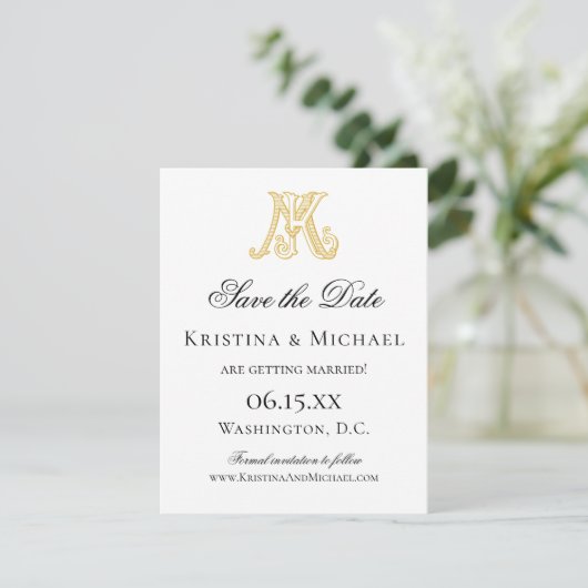 KM Monogramm oder MK Monogramm Save The Date (Stehend Vorderseite)