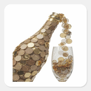 Knackige Silber-MONEY-BOTTLE-Geschenk-Aufkleber Quadratischer Aufkleber