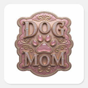 Knackiges Gold DOG MOM Vinyl-Stil Quadratischer Aufkleber
