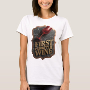 Knackiges Gold ERSTES GEBOT IST WEIN Druck T-Shirt