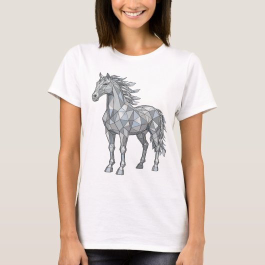 Knackiges Grau LOW POLY PFERD Druck T-Shirt (Vorderseite)