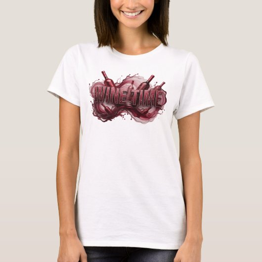 Knackiges rotes WINE TIME Slogan T-Shirt (Vorderseite)