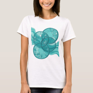 Knackiges Silber BLAUE KRISTALLE UND WELLEN Textde T-Shirt