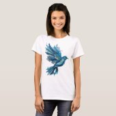 Knackiges Silber BLAUER VOGEL Textdesign T-Shirt (Vorne ganz)