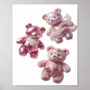 Knackiges Silber DREI ROSA TEDDYBÄREN Design Poster