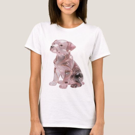 Knackiges Silber GLASIGES WELPEN Statement-Design T-Shirt (Vorderseite)